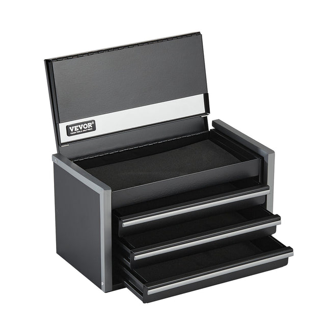 8.6in 3-Drawer Metal Tool Box EVA Liners Black