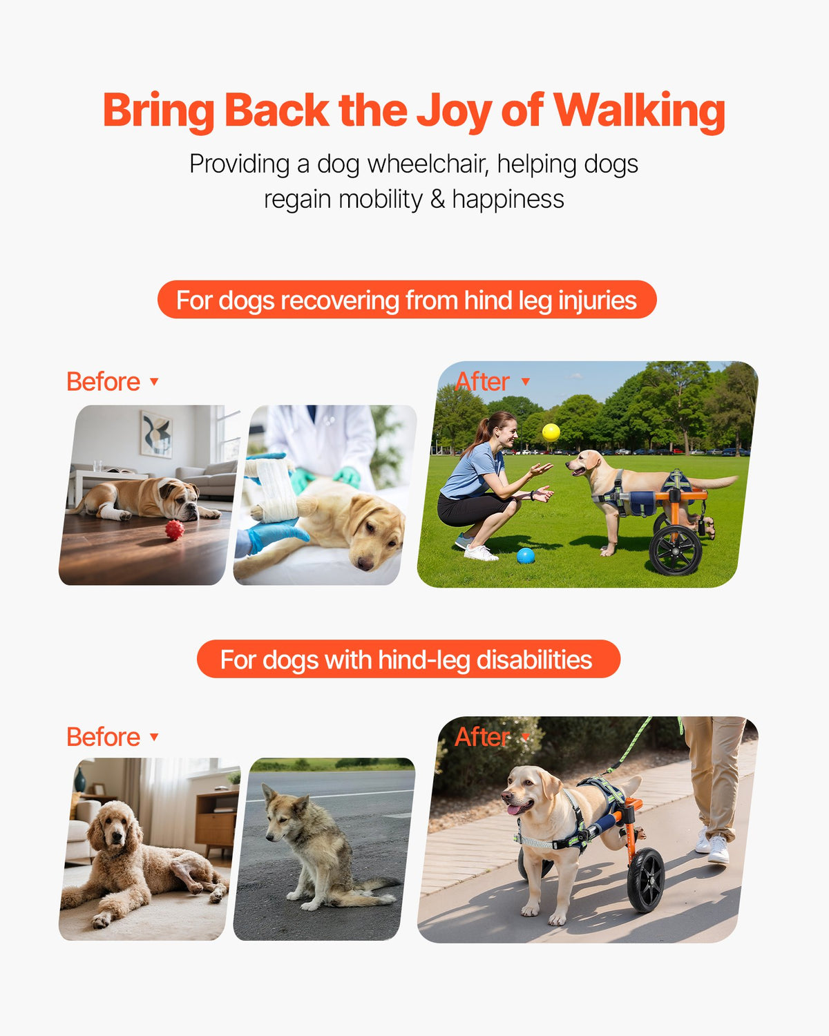 Dog Wheelchair for Back Legs, Lightweight 2 Wheels Pet Wheelchair, Height, Width & Length Adjustable, Dog Cart with Shock-Absorbing Wheels, for Injured, Disabled Dogs 15.8-21.7 kg, Medium