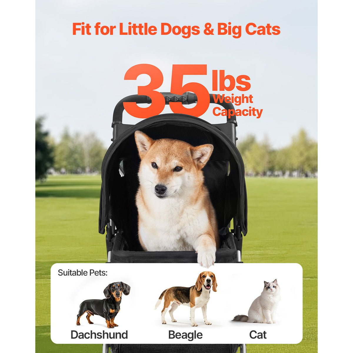 Pet Stroller, 16KG Weight Capacity, Foldable Dog Stroller Cart, 3 Wheels Cats Strollers with Mesh Windows and Cup Holders, Portable Pet Carrier Strollers with Brake, for Small to Medium Pets