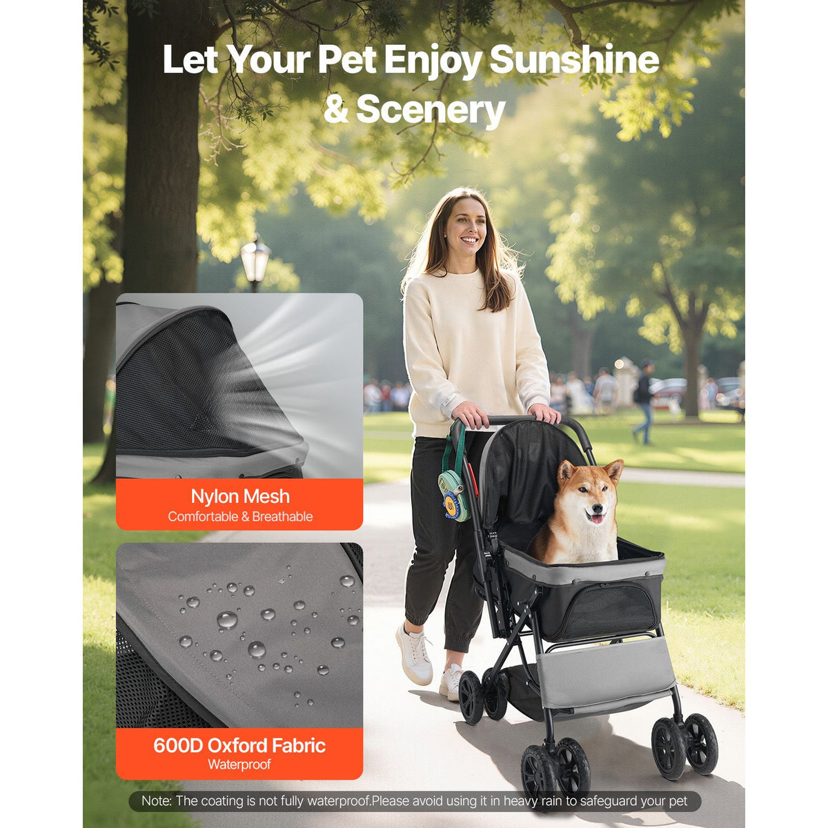 Pet Stroller, 20KG Weight Capacity, Foldable Dog Stroller Cart, 4 Wheels Cats Stroller with Mesh Windows & Revrsible Handle, Portable Pet Carrier Stroller with Brake, for Small to Medium Pets