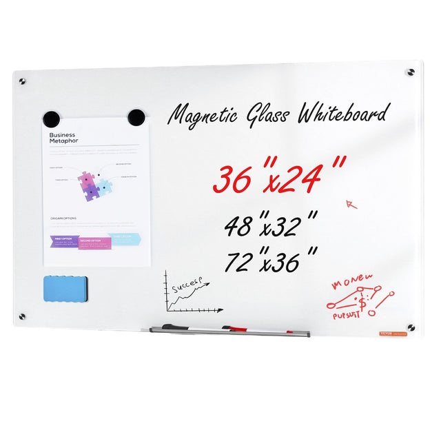 36x24in Frameless Magnetic Glass Whiteboard Marker Tray