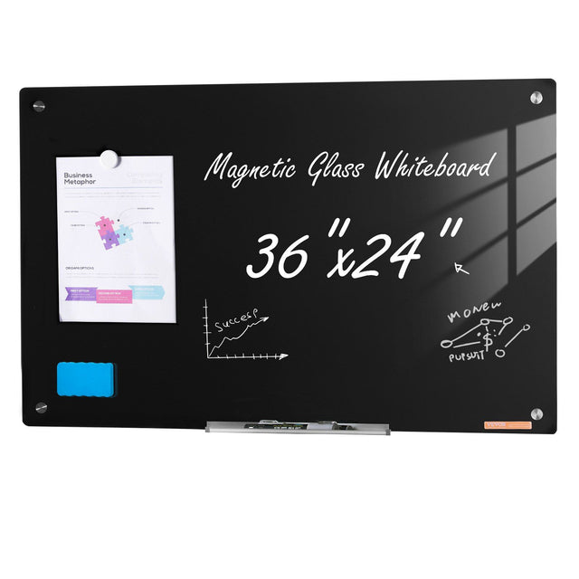 36x24in Frameless Magnetic Glass Whiteboard Black
