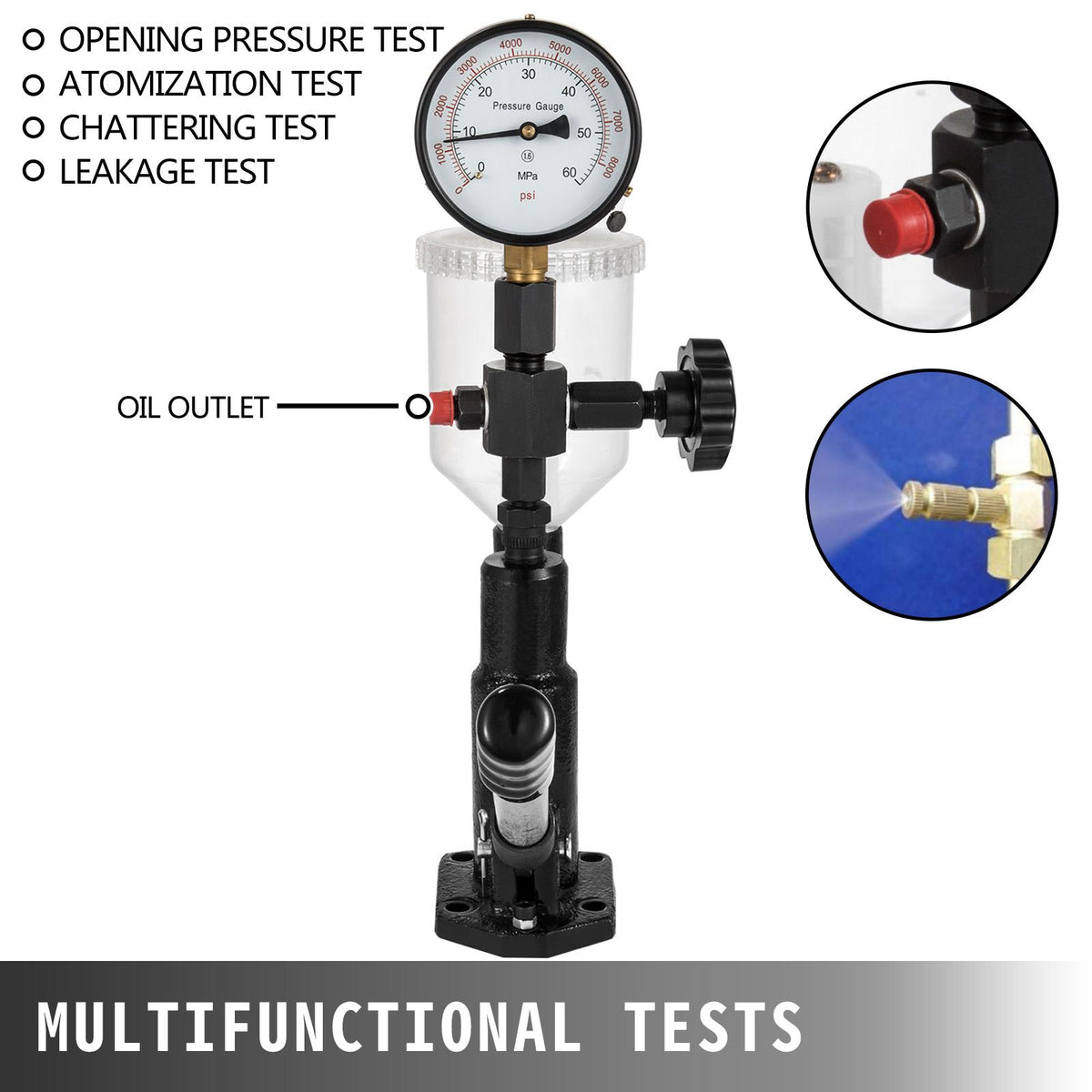Diesel Injector Nozzle 
Pressure Tester Dual scale Manometer Test Tool 0-600Bar (0-8000PSI) 
60Mpa Test Pressure High Configuration