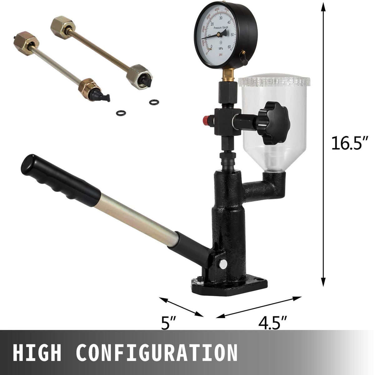 Diesel Injector Nozzle 
Pressure Tester Dual scale Manometer Test Tool 0-600Bar (0-8000PSI) 
60Mpa Test Pressure High Configuration