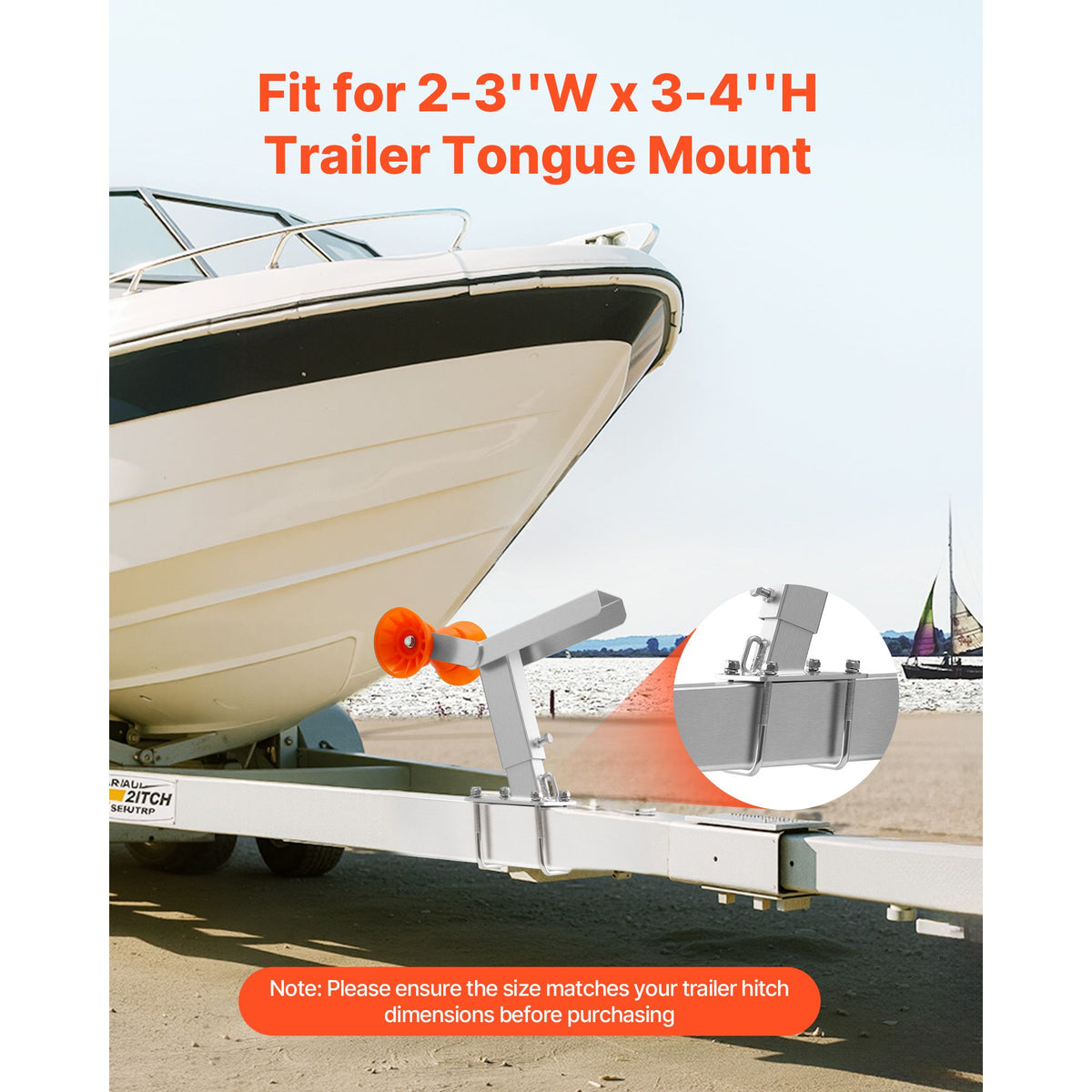 Boat Trailer Winch Stand with Roller, Adjustable Height 365-548 mm, Boat Winch Mount with U-Bolts for 50.8-76.2 mm W x 76.2-101.6 mm H Trailer Tongue, Fit for Jet Ski, Sailboat, Speedboat