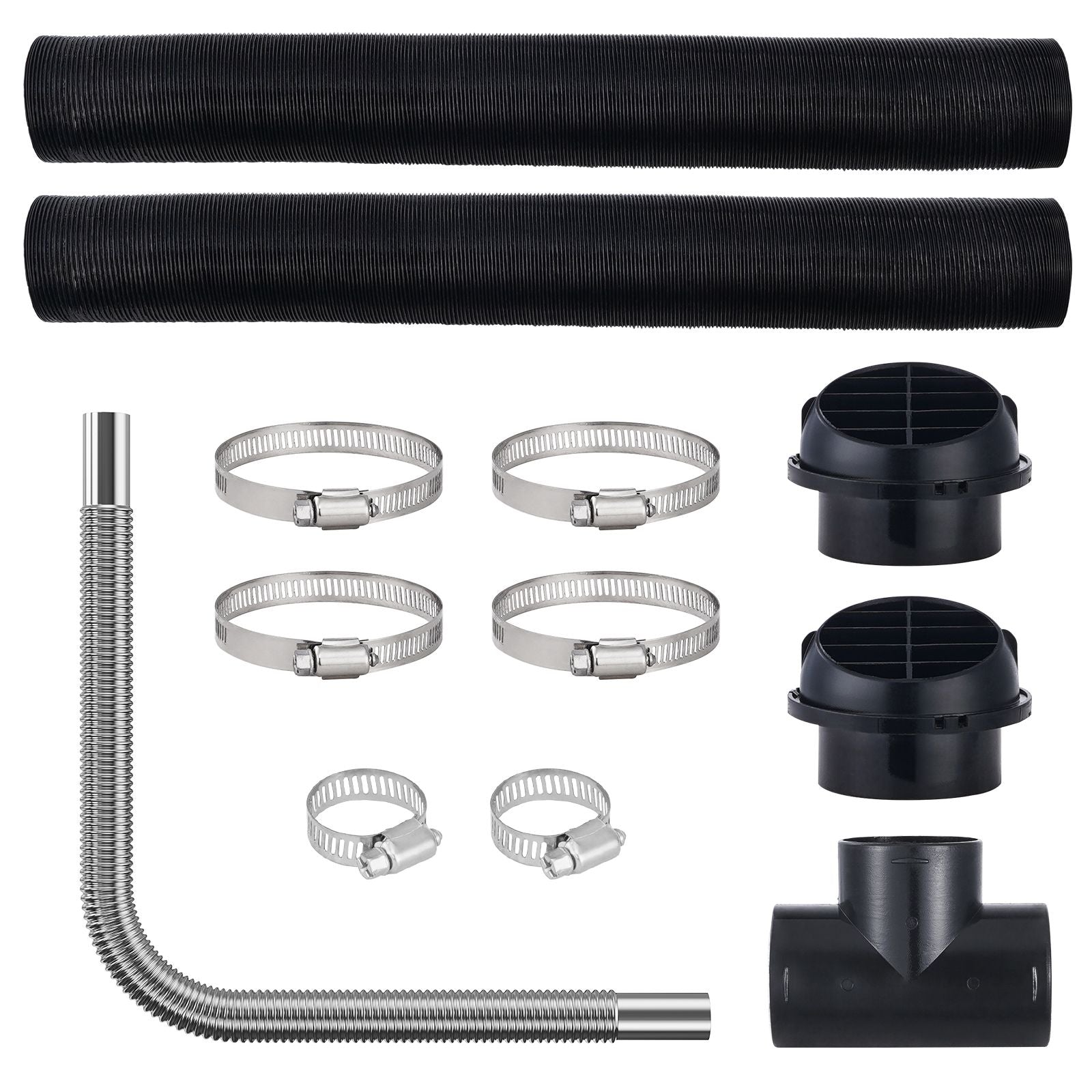 Diesel Heater Pipe Ducting Set, 3" Extendable Air Duct Hose, 1" Stainless Steel Exhaust Pipe, 2 Air Vents, Tee Air Outlet Connector and Hose Clamps, for 2KW/5KW/8KW Diesel Parking Heaters