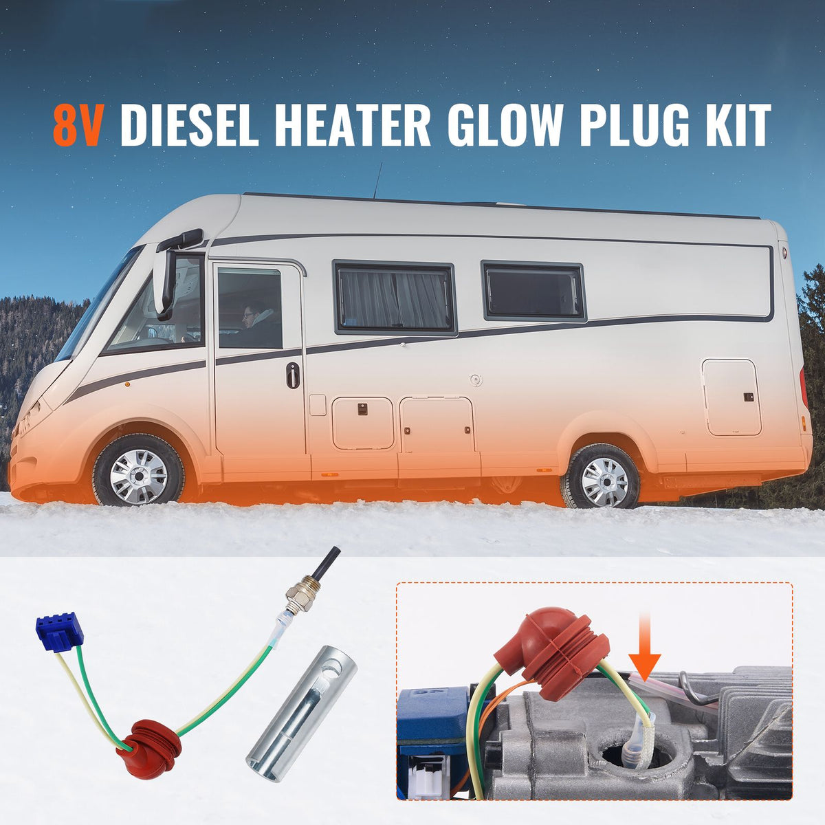 Diesel Heater Glow Plug Kit, Ceramic Glow Plug Repair Kit, Air Diesel Parking Heater Part with Removal Fitting Tool, Diesel Heater Rebuild Kit for 2KW/5KW/8KW Diesel Heater Replacement