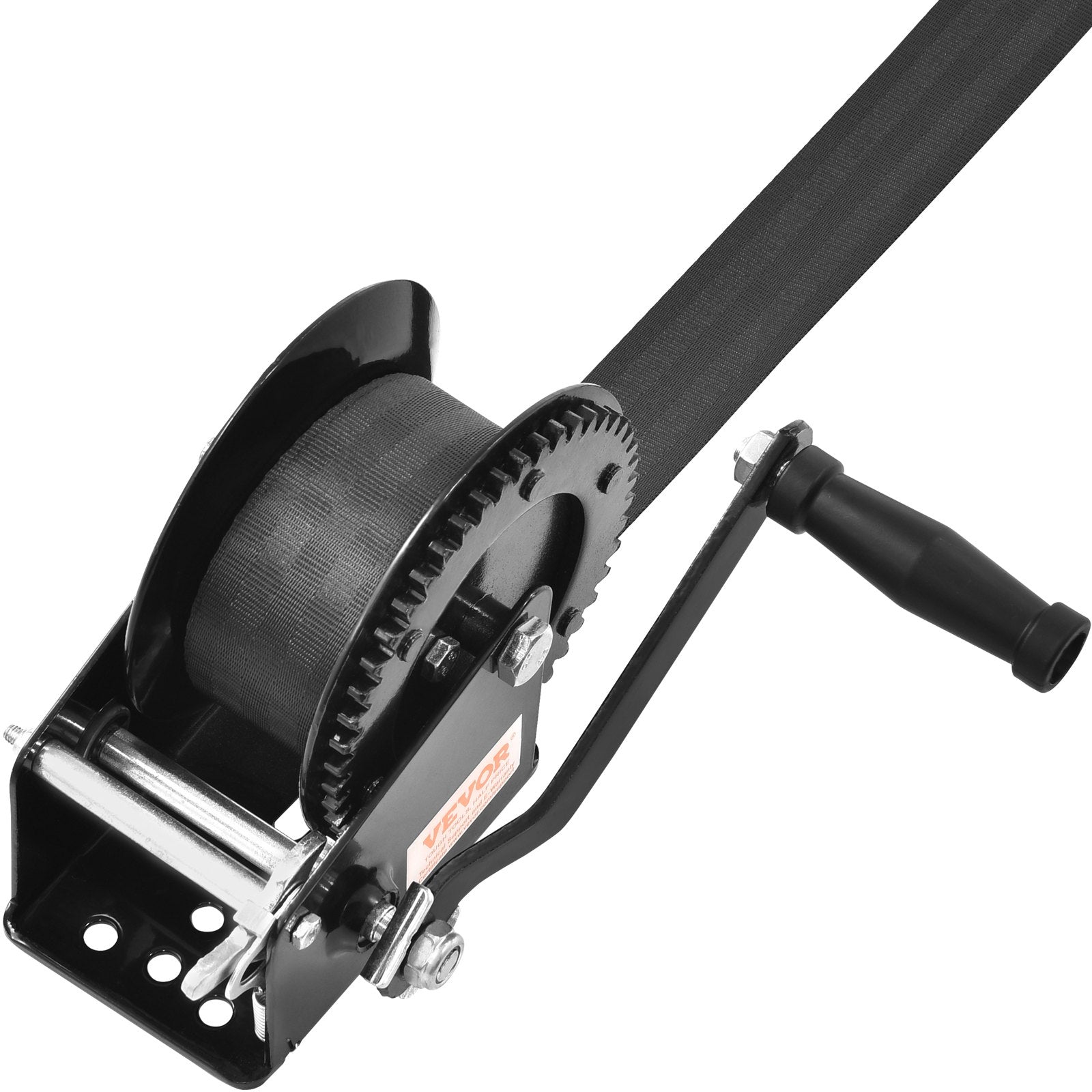 Hand Winch, 725.7 kg Pulling Capacity, Boat Trailer Winch Heavy Duty Rope Crank with 10 m Polyester Strap and Two-Way Ratchet, Manual Operated Hand Crank Winch for Trailer, Boat or ATV Towing