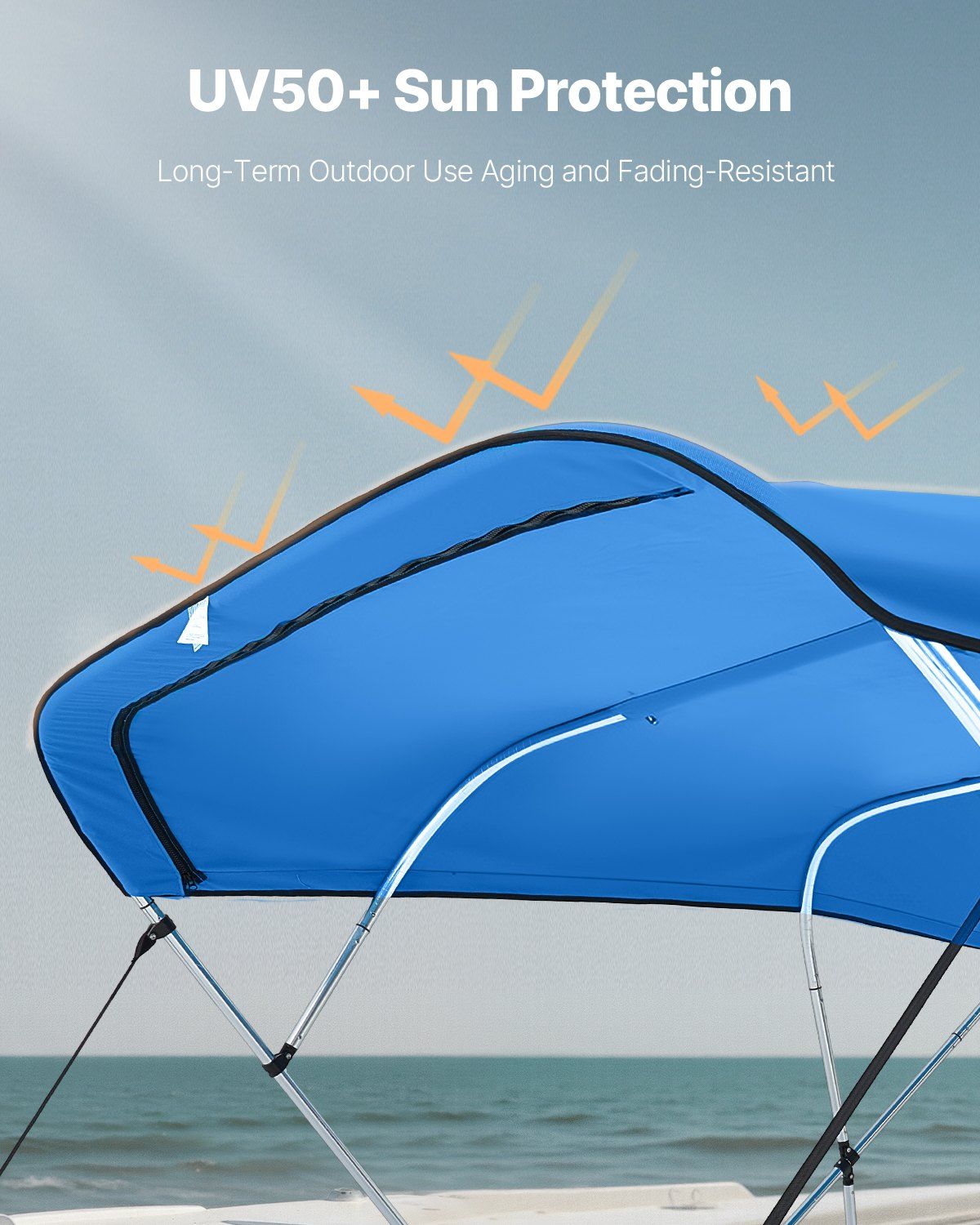 4 Bow Bimini Top Replacement Cover, 2440 mm Long, Durable 600D Marine Grade Waterproof Sun Shade Boat Canopy with Storage Boot, Easy Install Zipper Sleeve Awning, 2464-2616 mm W, Blue (No Frame)