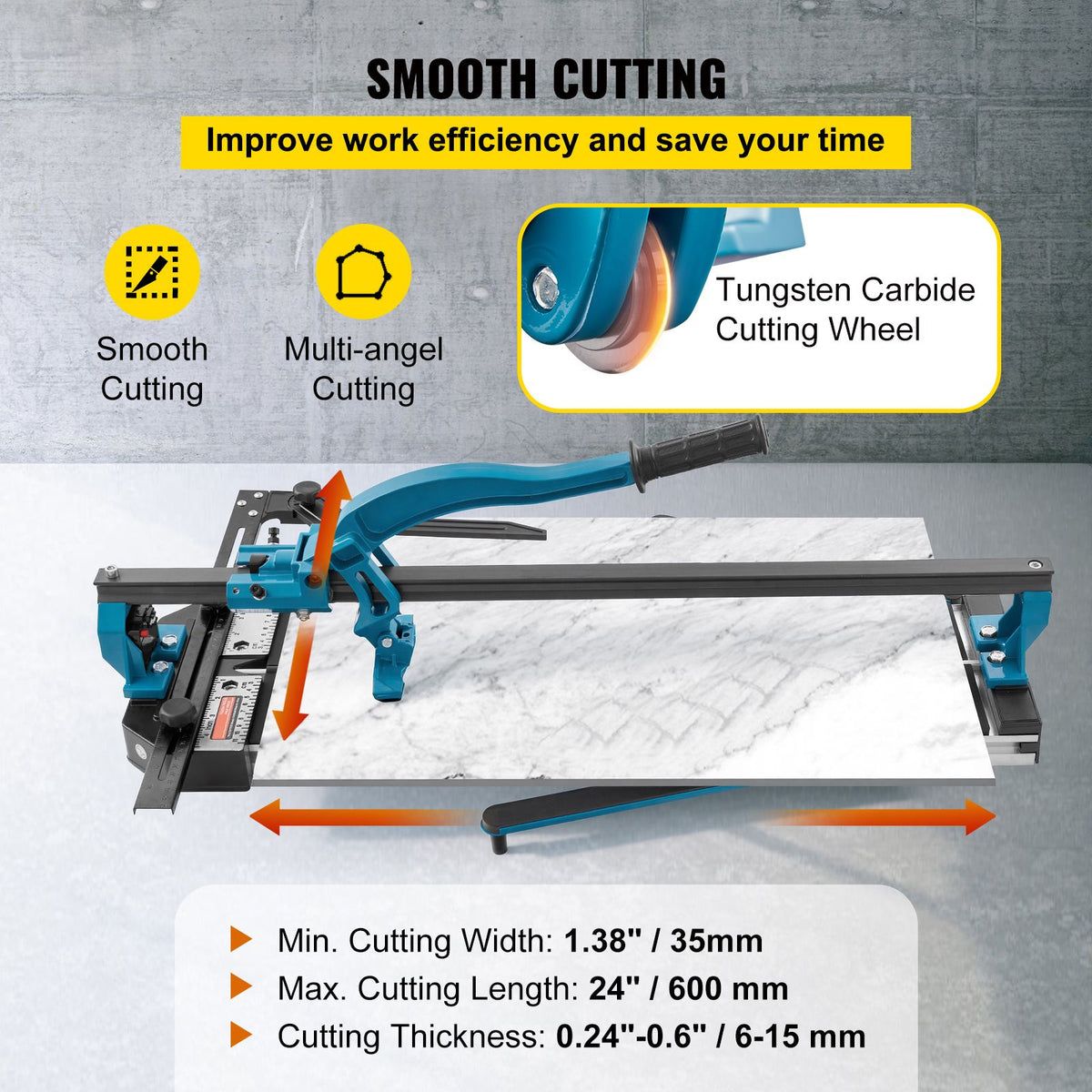 Tile Cutter 24in Cutting Tool w/ Laser Guide Single Rail Double Brackets