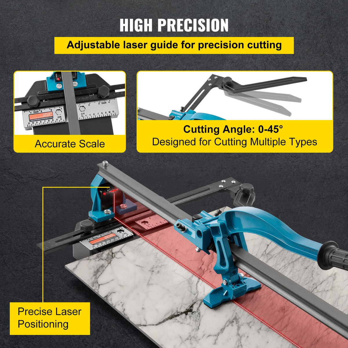 Tile Cutter 24in Cutting Tool w/ Laser Guide Single Rail Double Brackets