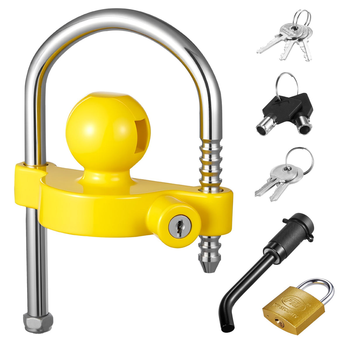 Trailer Hitch Lock Kit, Fits for 46 mm, 50.8 mm, 58.7 mm Couplers, Heavy-Duty Anti-Theft Trailer Ball Lock with Keys, Prying-Resistant, Adjustable Height Design for RVs, Boats, Trailers