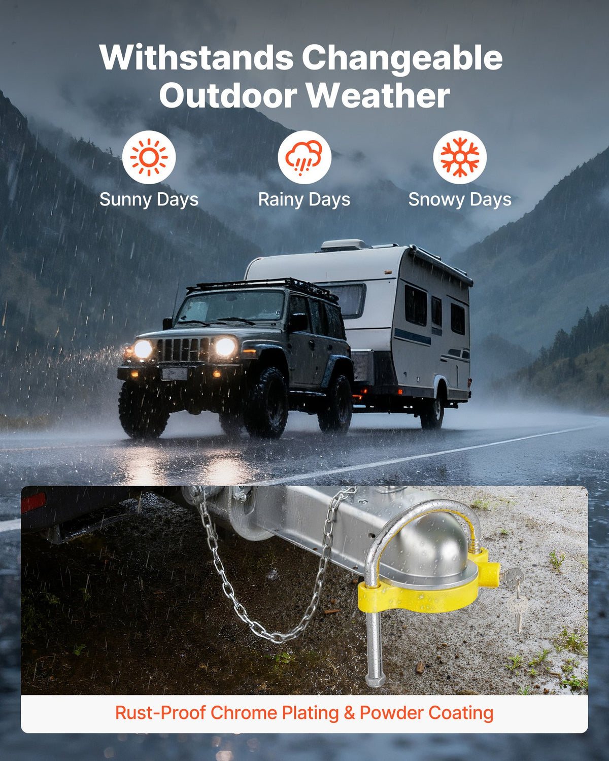 Trailer Hitch Lock Kit, Fits for 46 mm, 50.8 mm, 58.7 mm Couplers, Heavy-Duty Anti-Theft Trailer Ball Lock with Keys, Prying-Resistant, Adjustable Height Design for RVs, Boats, Trailers