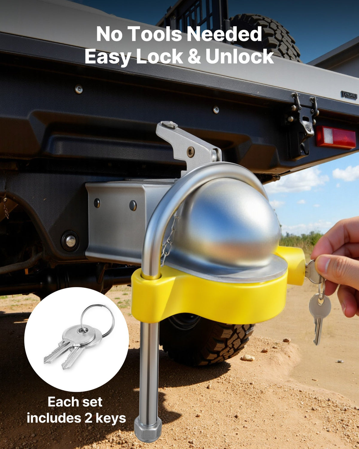 Trailer Hitch Lock Kit, Fits for 46 mm, 50.8 mm, 58.7 mm Couplers, Heavy-Duty Anti-Theft Trailer Ball Lock with Keys, Prying-Resistant, Adjustable Height Design for RVs, Boats, Trailers