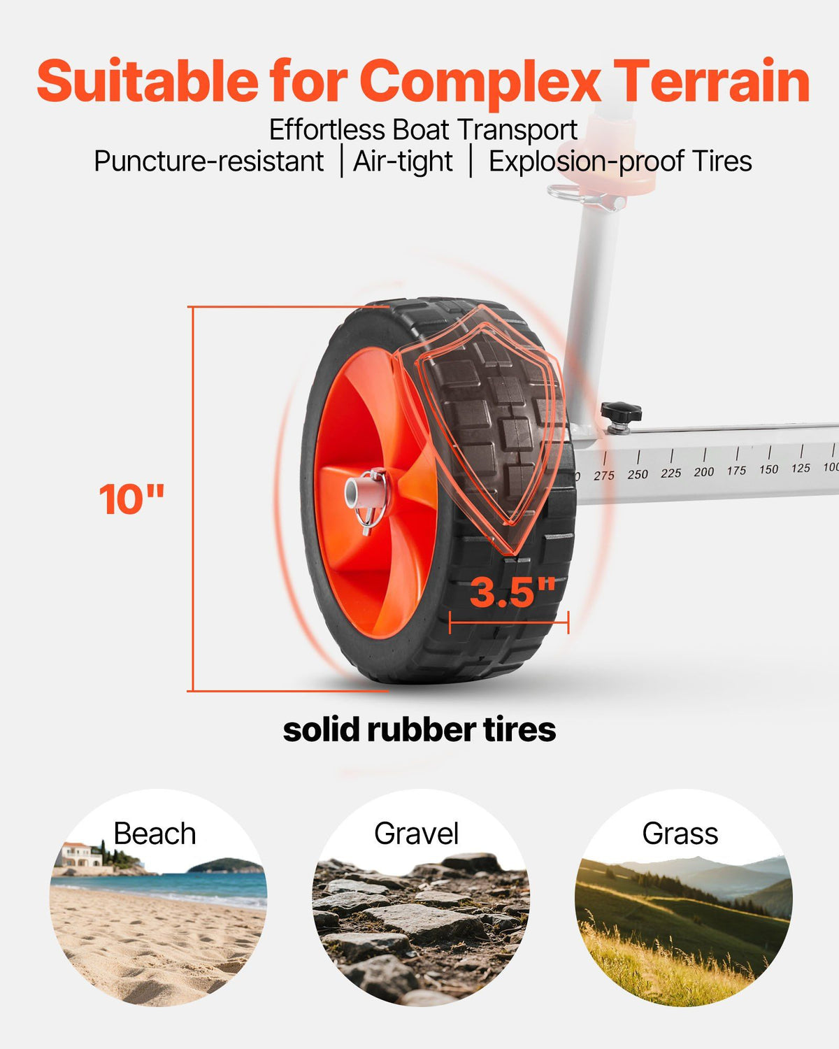 Kayak Cart, 104 kg Load Capacity, Canoe Cart Dolly with 25.4 cm Solid PU Tires & Kickstand, Assembles & Disassembles Within Seconds, Paddle Board Trolley for Kayaks, Canoes, Paddleboards