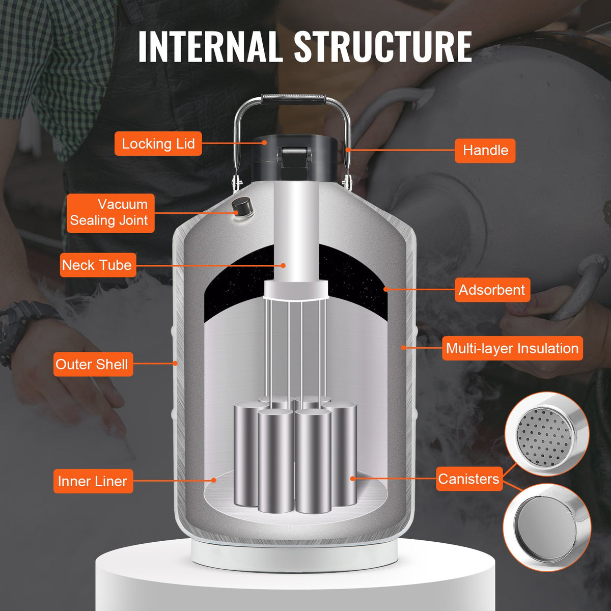 Liquid Nitrogen Tank, 3 L Aluminum Alloy Liquid Nitrogen Container, LN2 Tank Dewar with 6 Canisters and Carry Bag with Straps, Cryogenic Tank for Beauty Industry, Semen Preservation, Scientific