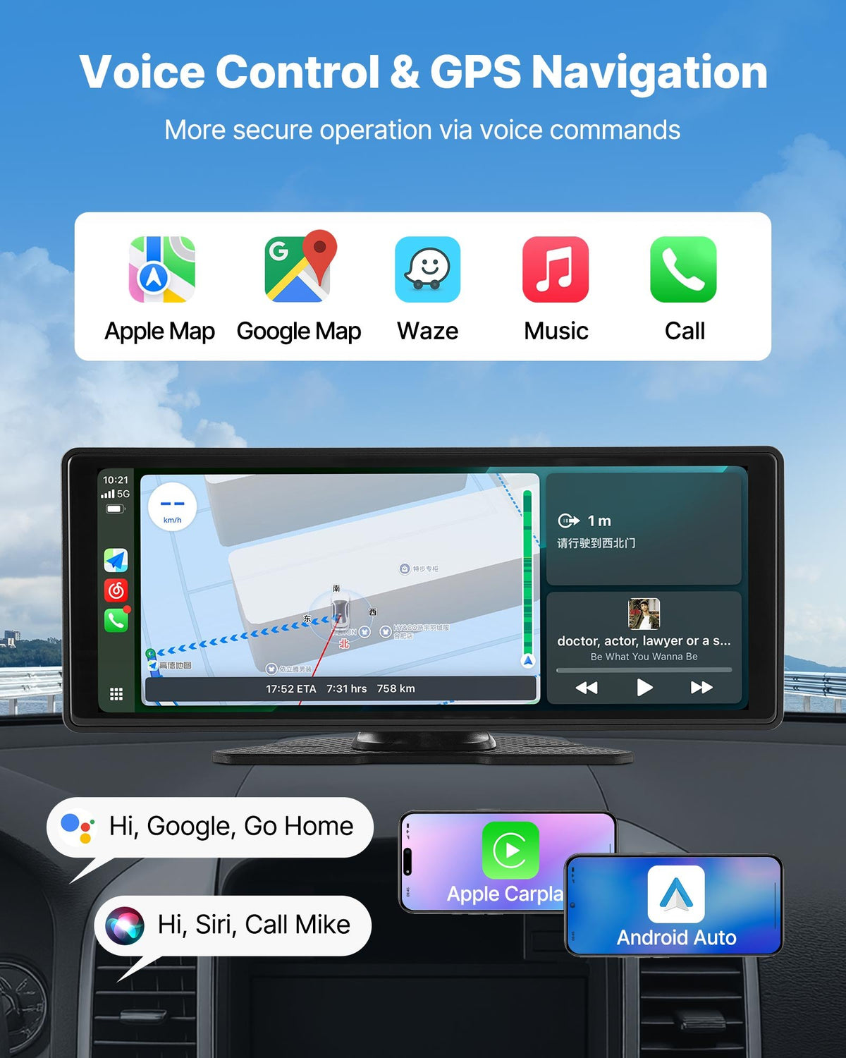 Car Stereo Radio CarPlay Touchscreen 254mm Apple Android Front/Rear Camera
