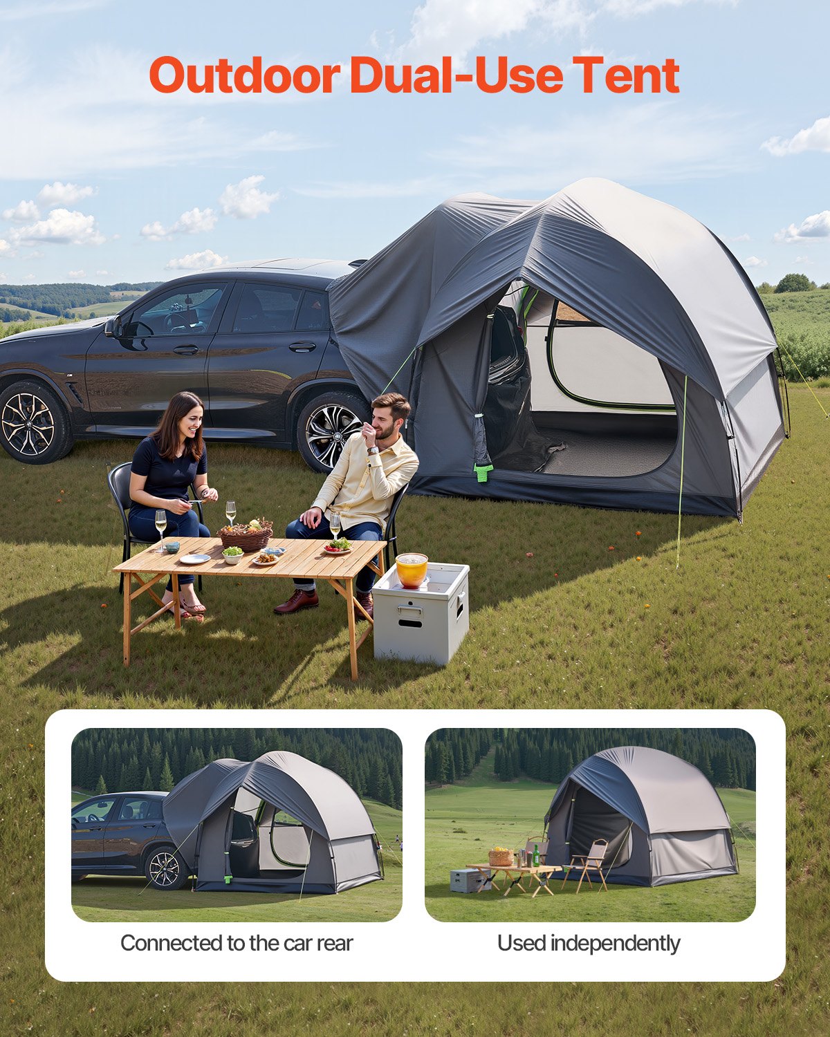 SUV Tent for Camping, 8FT L x 8FT W, Waterproof PU2000mm Spacious Double Layer Design for 5-8 Person, SUV Camping Tent with Mesh Windows, Includes Rainfly & Storage Bag, for Outdoor Activities