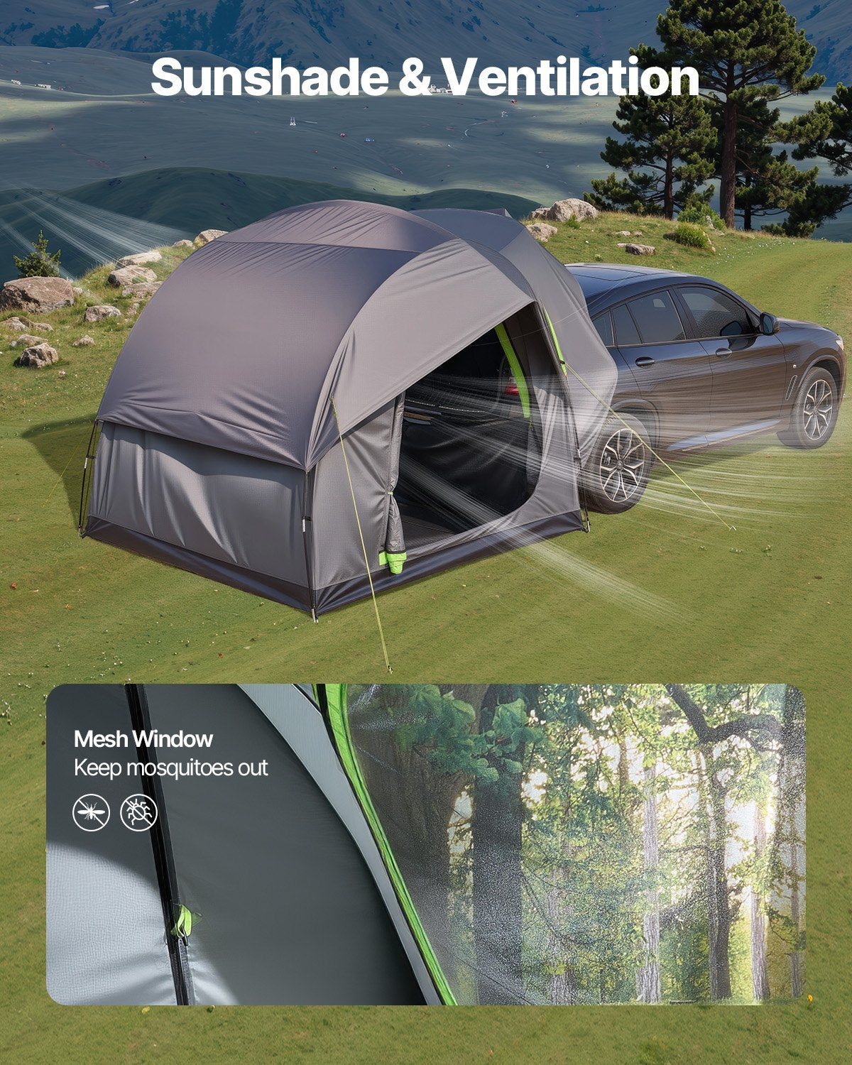 SUV Tent for Camping, 8FT L x 8FT W, Waterproof PU2000mm Spacious Double Layer Design for 5-8 Person, SUV Camping Tent with Mesh Windows, Includes Rainfly & Storage Bag, for Outdoor Activities