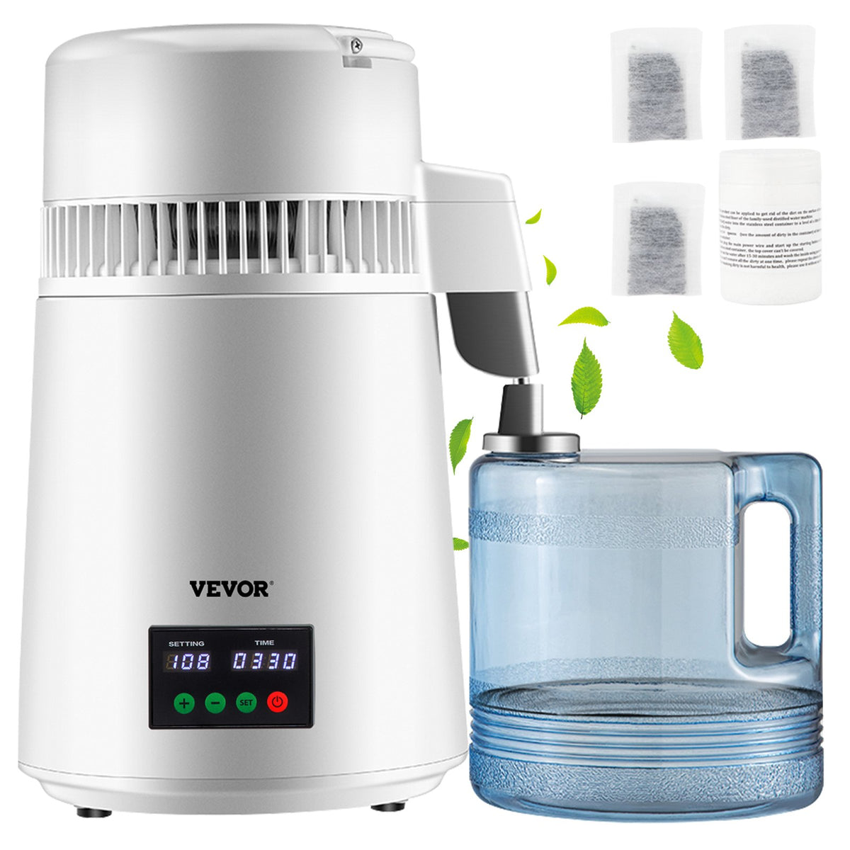 4L Water Distiller 1L/H Distilled Water Maker Timing & Temp Display White