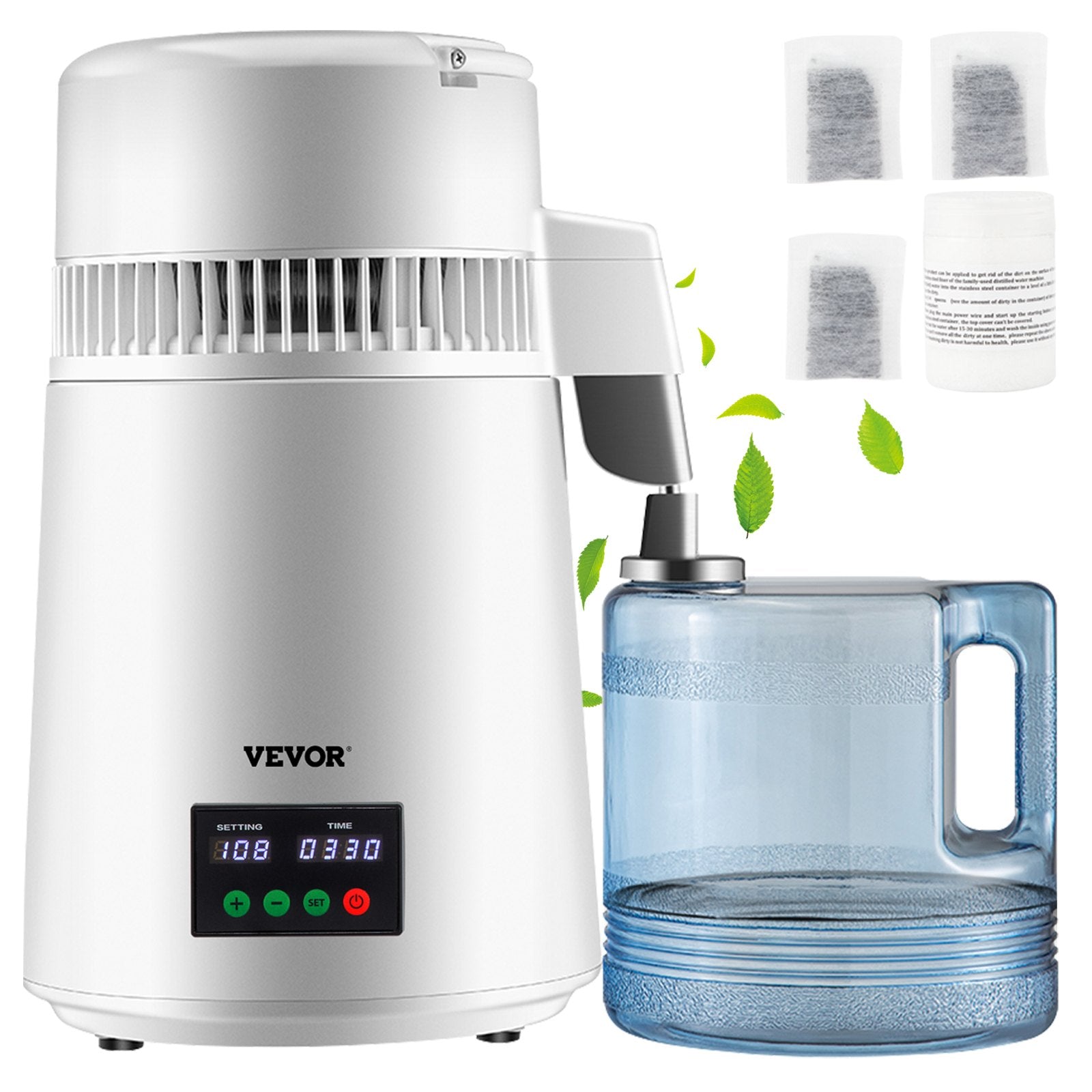 4L Water Distiller 1L/H Distilled Water Maker Timing & Temp Display White