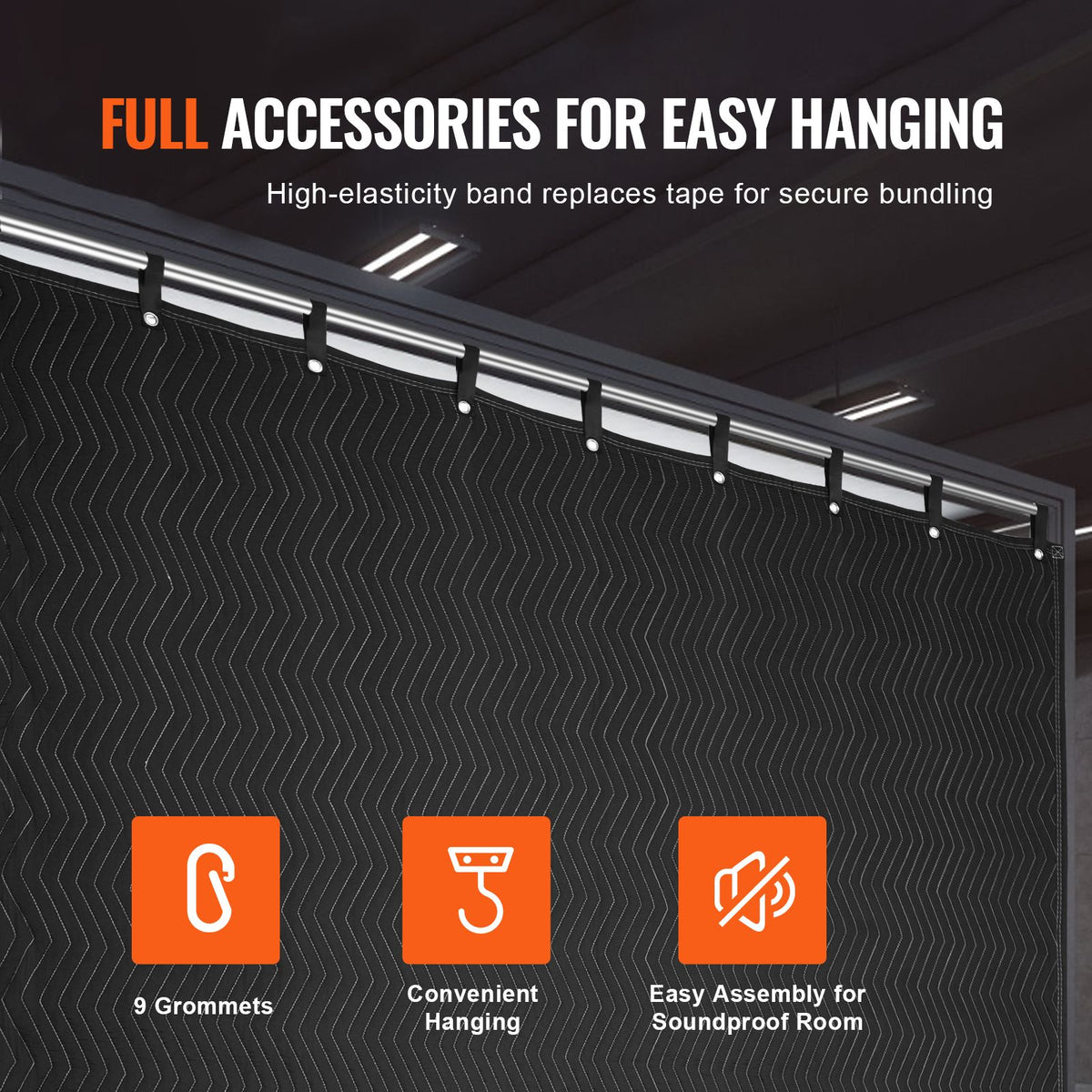 Sound Dampening Blanket, 2438 x 2032 mm Extra Large Studio Grommeted Soundproof Blanket with Grommets, Light Blocker for Door Acoustic Noise Blocking Blanket Studio Sound Absorption Sheet, Black