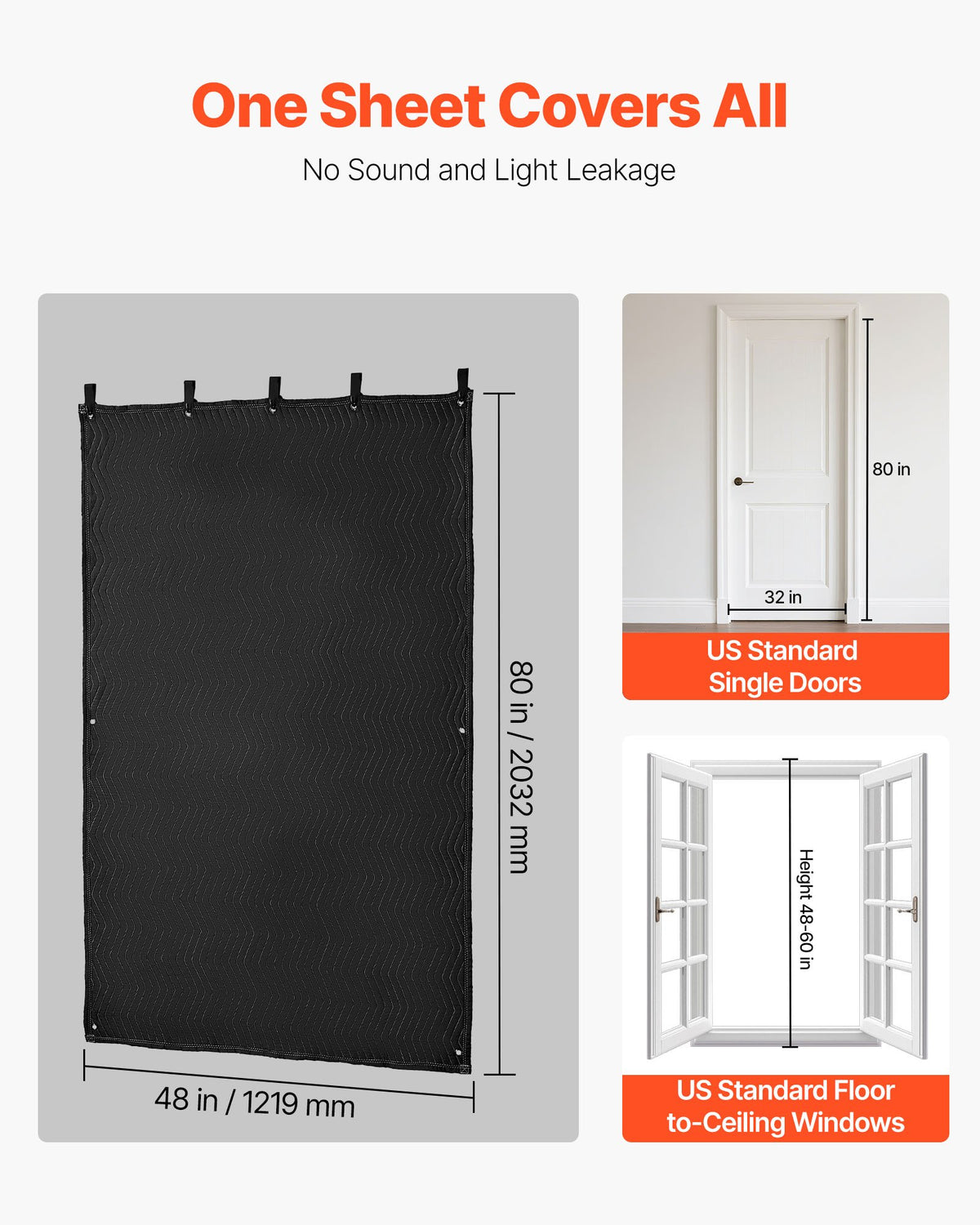 Sound Dampening Blankets, Soundproof Curtains with 2032 x 1219 mm, Soundproof Blanket with Grommets, Studio Grommeted Blanket, for Window, Door, Light Blocker, Music Recording, Black