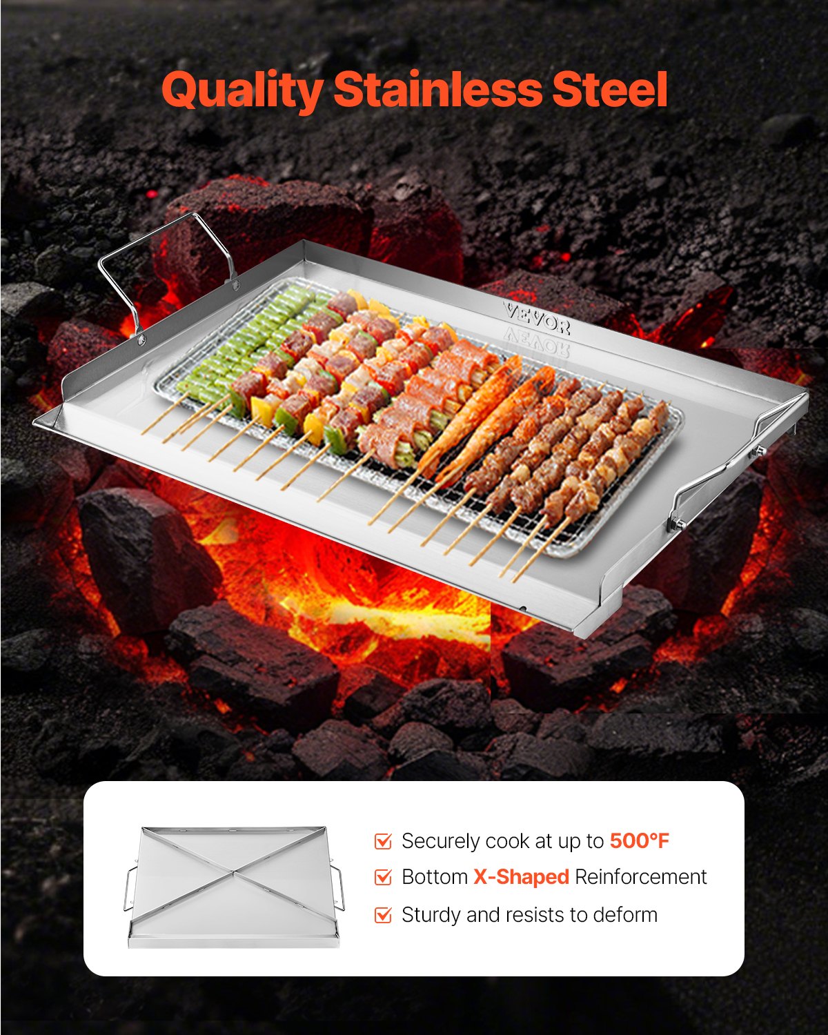 Stainless Steel Griddle, 23x16 inch Universal Flat Top Rectangular Plate, Gas Grill Griddle for BBQ Grill, Teppanyaki, Portable Family Cookware with Handle, for Camping Tailgating Party