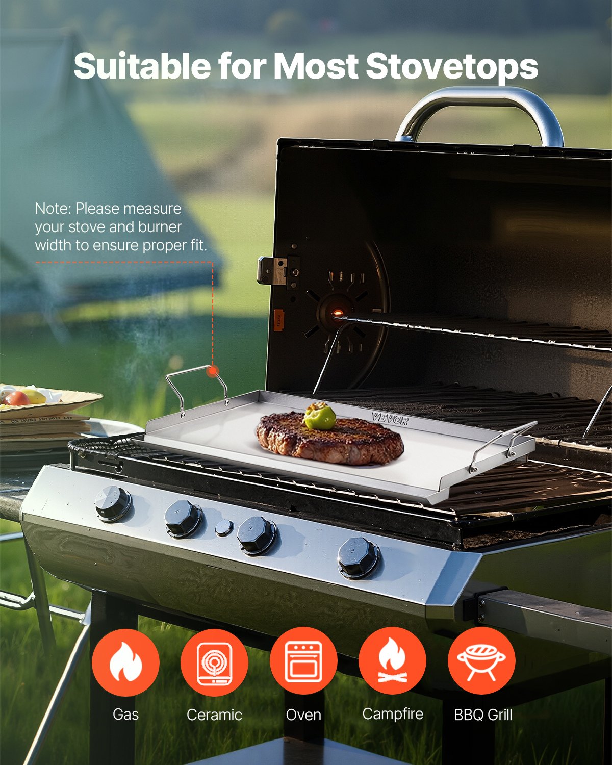 Stainless Steel Griddle, 23x16 inch Universal Flat Top Rectangular Plate, Gas Grill Griddle for BBQ Grill, Teppanyaki, Portable Family Cookware with Handle, for Camping Tailgating Party
