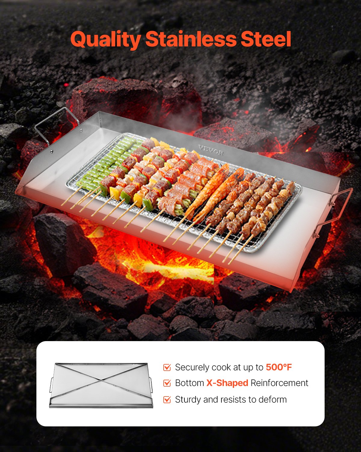 Stainless Steel Griddle, 32x16 inch Universal Flat Top Rectangular Plate, Gas Grill Griddle for BBQ Grill, Teppanyaki, Portable Family Cookware with Handle, for Camping Tailgating Party