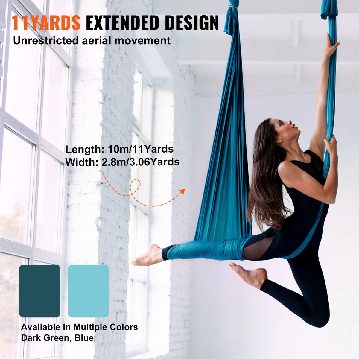Aerial Silk & Yoga Swing, 10 m Length, Aerial Yoga Hammock Kit with 100gsm Nylon Fabric, Full Rigging Hardware & Easy Set-up Guide, Antigravity Flying for All Levels Fitness Bodybuilding, Green