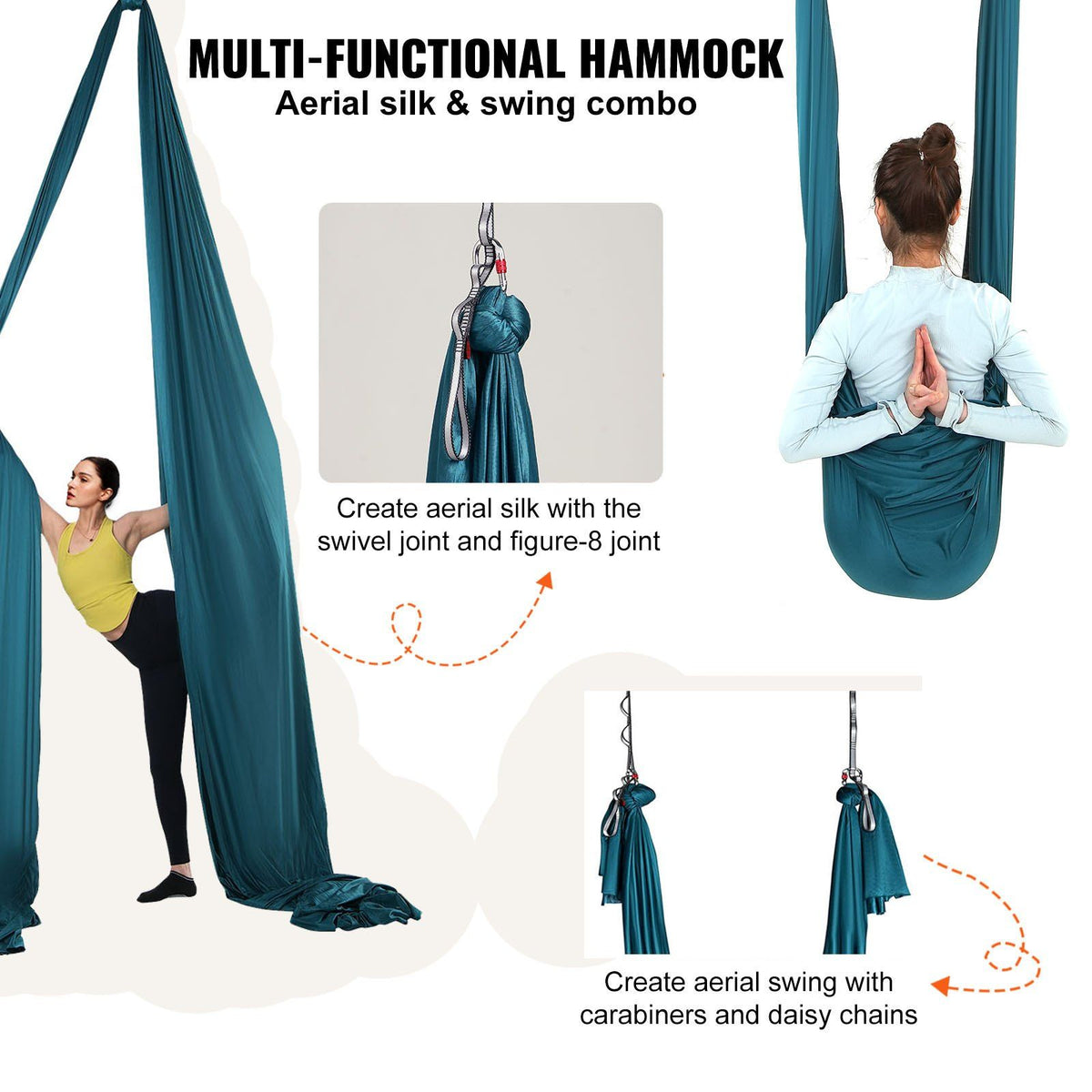 Aerial Silk & Yoga Swing, 10 m Length, Aerial Yoga Hammock Kit with 100gsm Nylon Fabric, Full Rigging Hardware & Easy Set-up Guide, Antigravity Flying for All Levels Fitness Bodybuilding, Green