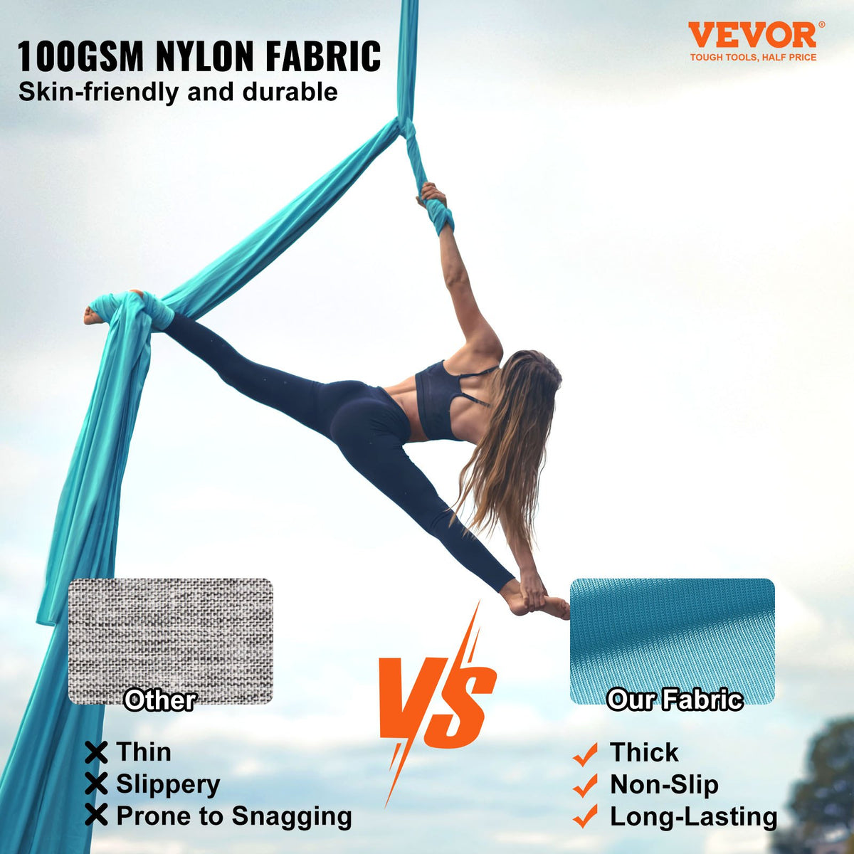 Aerial Silk & Yoga Swing, 10 m Length, Aerial Yoga Hammock Kit with 100gsm Nylon Fabric, Full Rigging Hardware & Easy Set-up Guide, Antigravity Flying for All Levels Fitness Bodybuilding, Blue