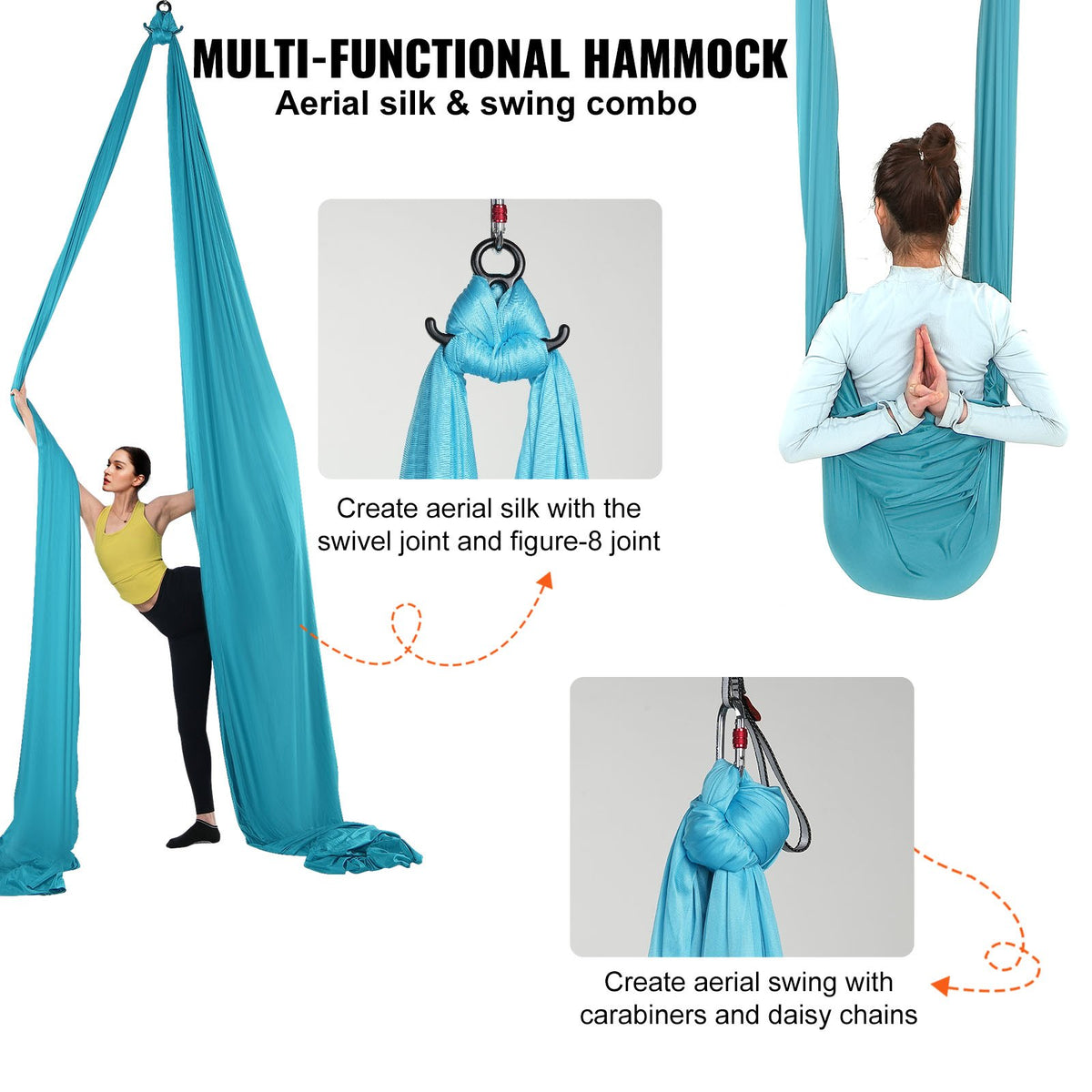Aerial Silk & Yoga Swing, 10 m Length, Aerial Yoga Hammock Kit with 100gsm Nylon Fabric, Full Rigging Hardware & Easy Set-up Guide, Antigravity Flying for All Levels Fitness Bodybuilding, Blue
