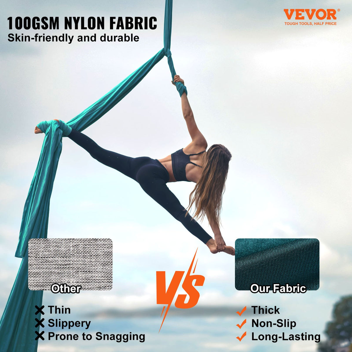 Aerial Silk & Yoga Swing, 8 m Length, Aerial Yoga Hammock Kit with 100gsm Nylon Fabric, Full Rigging Hardware & Easy Set-up Guide, Antigravity Flying for All Levels Fitness Bodybuilding, Green