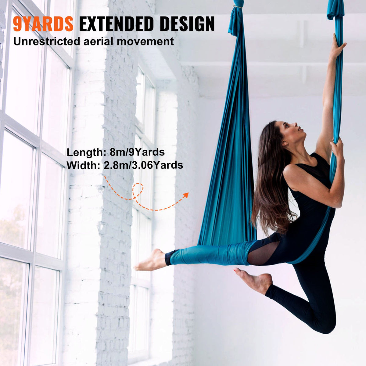 Aerial Silk & Yoga Swing, 8 m Length, Aerial Yoga Hammock Kit with 100gsm Nylon Fabric, Full Rigging Hardware & Easy Set-up Guide, Antigravity Flying for All Levels Fitness Bodybuilding, Green