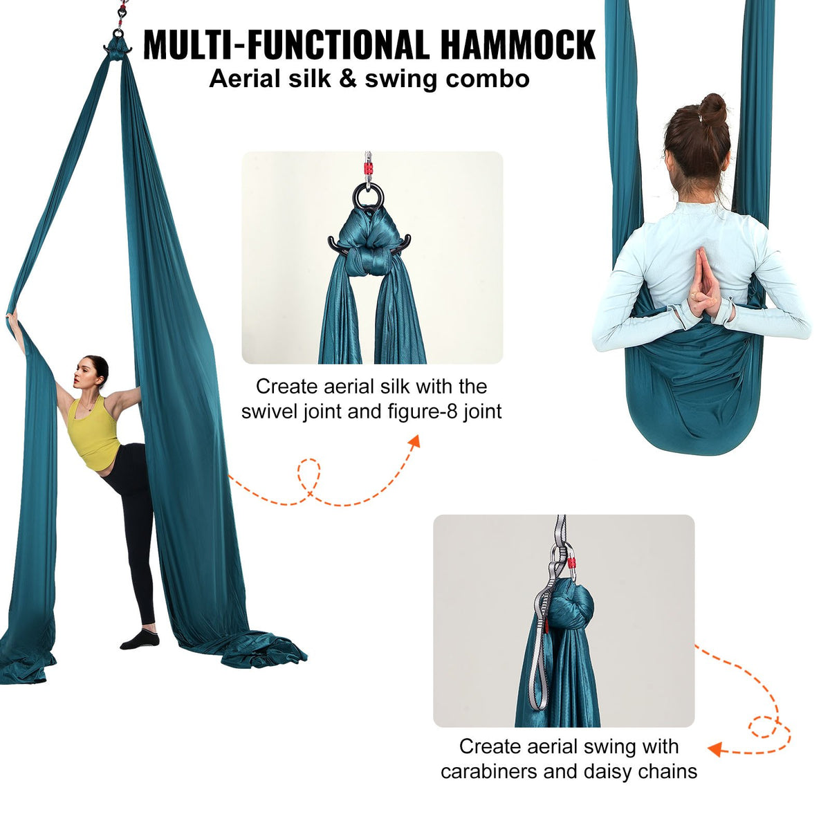 Aerial Silk & Yoga Swing, 8 m Length, Aerial Yoga Hammock Kit with 100gsm Nylon Fabric, Full Rigging Hardware & Easy Set-up Guide, Antigravity Flying for All Levels Fitness Bodybuilding, Green