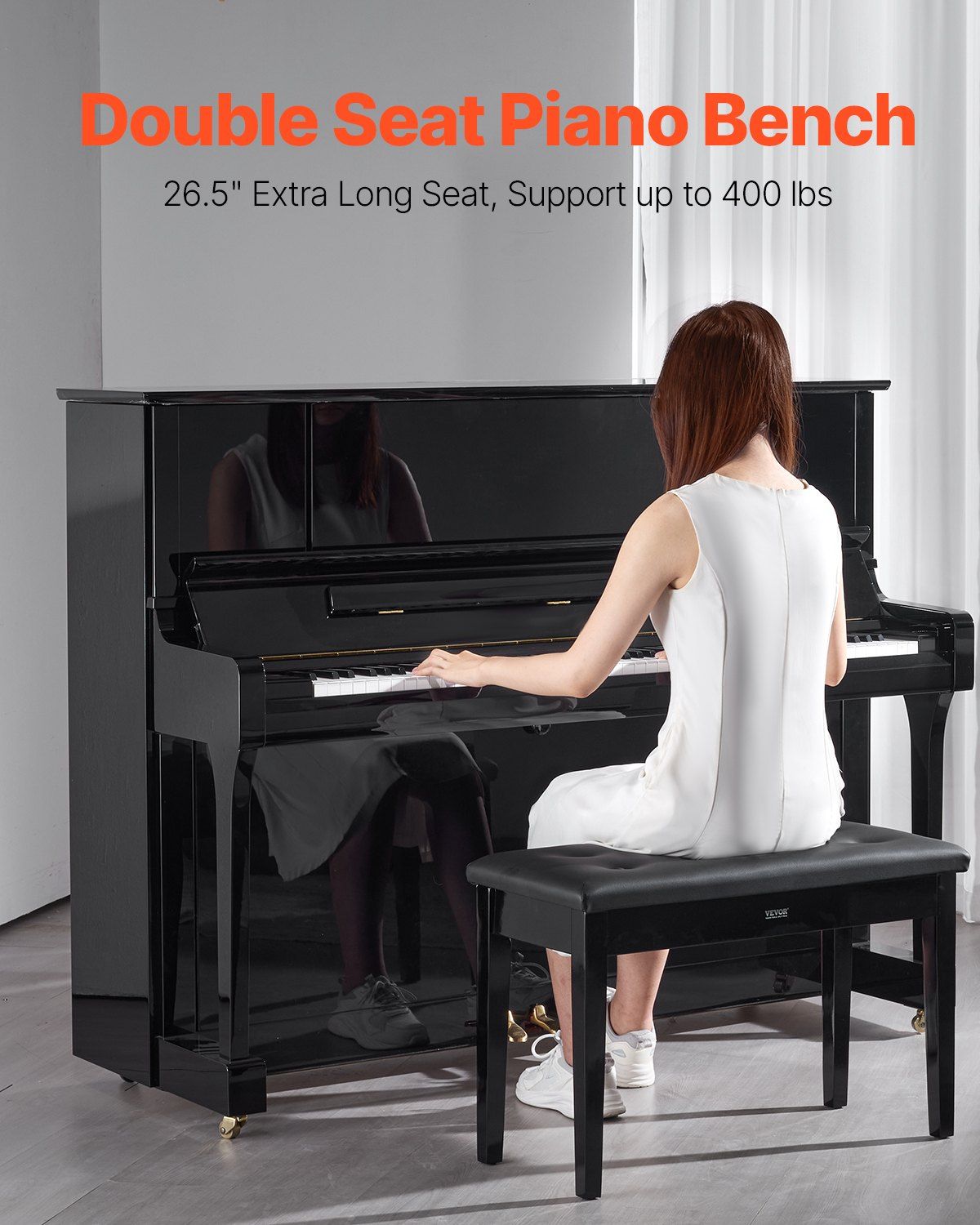 Piano Bench, 750 x 355 x 490 mm, Duet Keyboard Piano Chair with High-Density Padded Cushion, Storage Compartment for Music Books, Wooden Piano Bookcase Stool Seat, for Vanity and Living Room