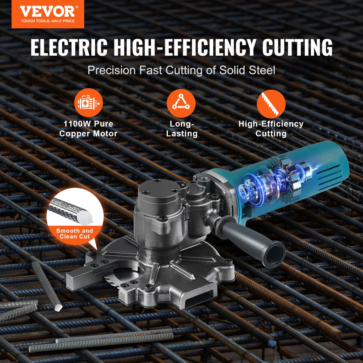 1100W Electric Rebar Cutter Cutting up to 3/2In 4-40mm