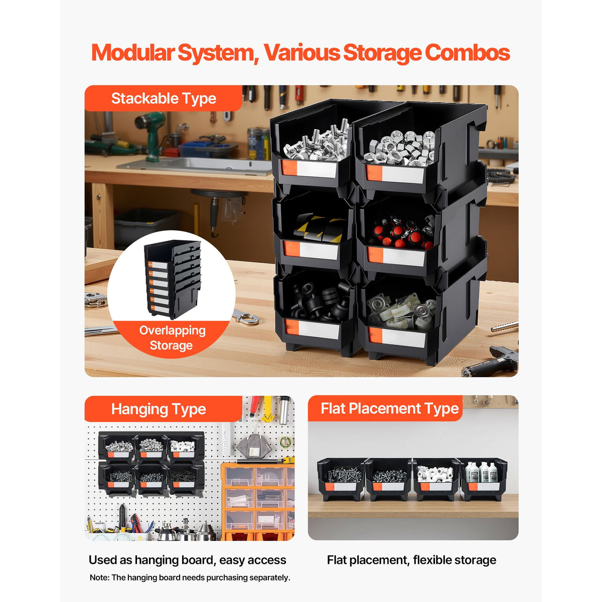 Plastic Stackable Storage Bins, 37.7 x 21.5 x 18 cm (12 Pack), Plastic Containers for Organizing & Storage Bins for Garage, Small Parts, Office Supplies, Other Accessories, Black & Transparent