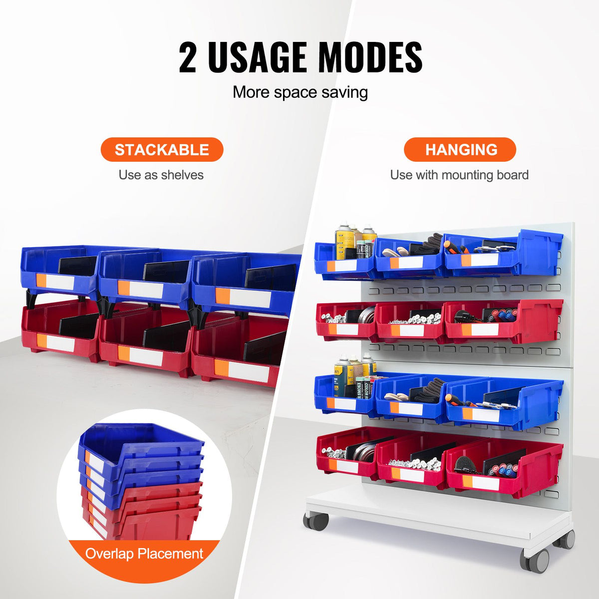 Plastic Storage Bin, (276 mm x 279 mm x 128 mm), Hanging Stackable Storage Organizer Bin, Blue/Red, 6-Pack, Heavy Duty Stacking Containers for Closet, Kitchen, Office, or Pantry Organization