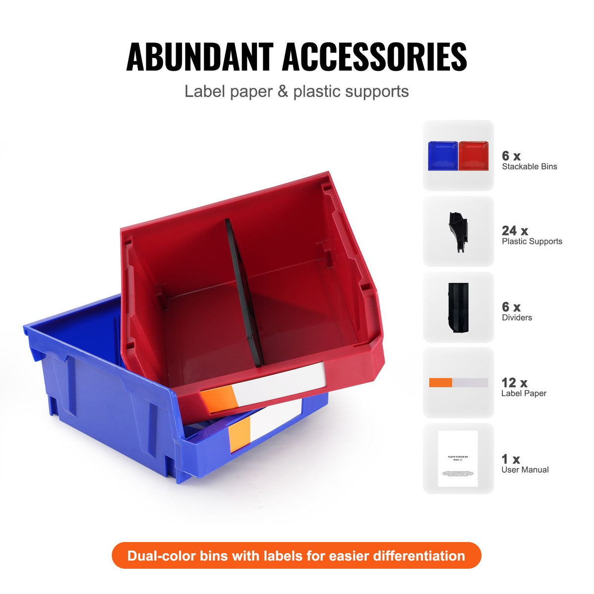 Plastic Storage Bin, (276 mm x 279 mm x 128 mm), Hanging Stackable Storage Organizer Bin, Blue/Red, 6-Pack, Heavy Duty Stacking Containers for Closet, Kitchen, Office, or Pantry Organization
