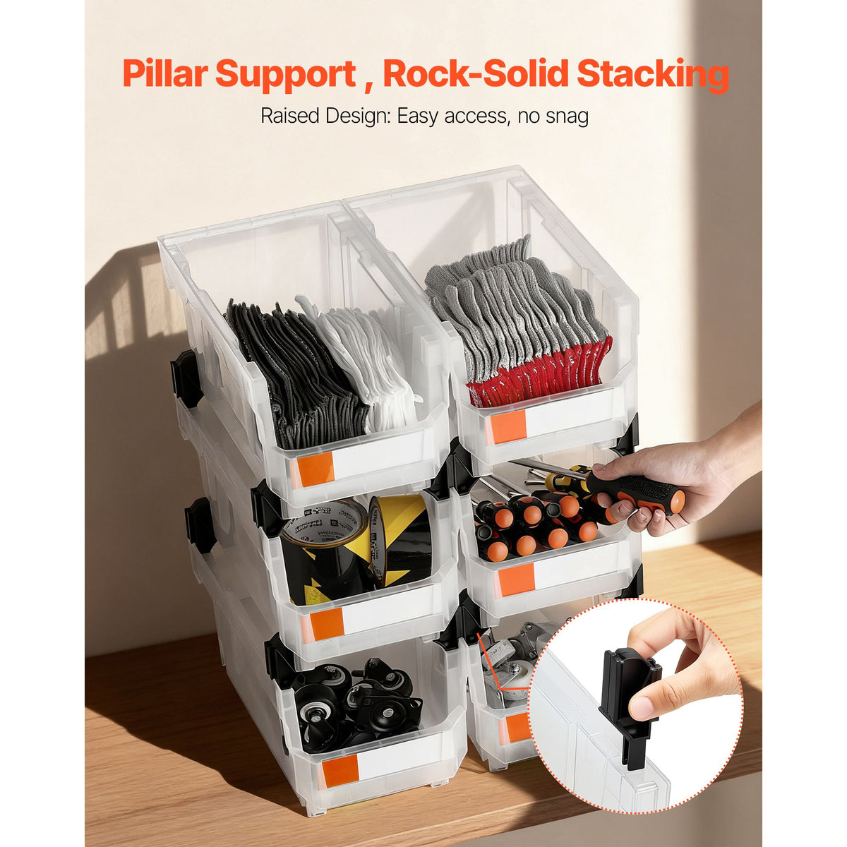 Plastic Stackable Storage Bins, 37.7 x 21.5 x 18 cm (6 Pack), Plastic Containers for Organizing & Storage Bins for Closet, Garage, Small Parts, Office Supplies, Other Accessories, Transparent