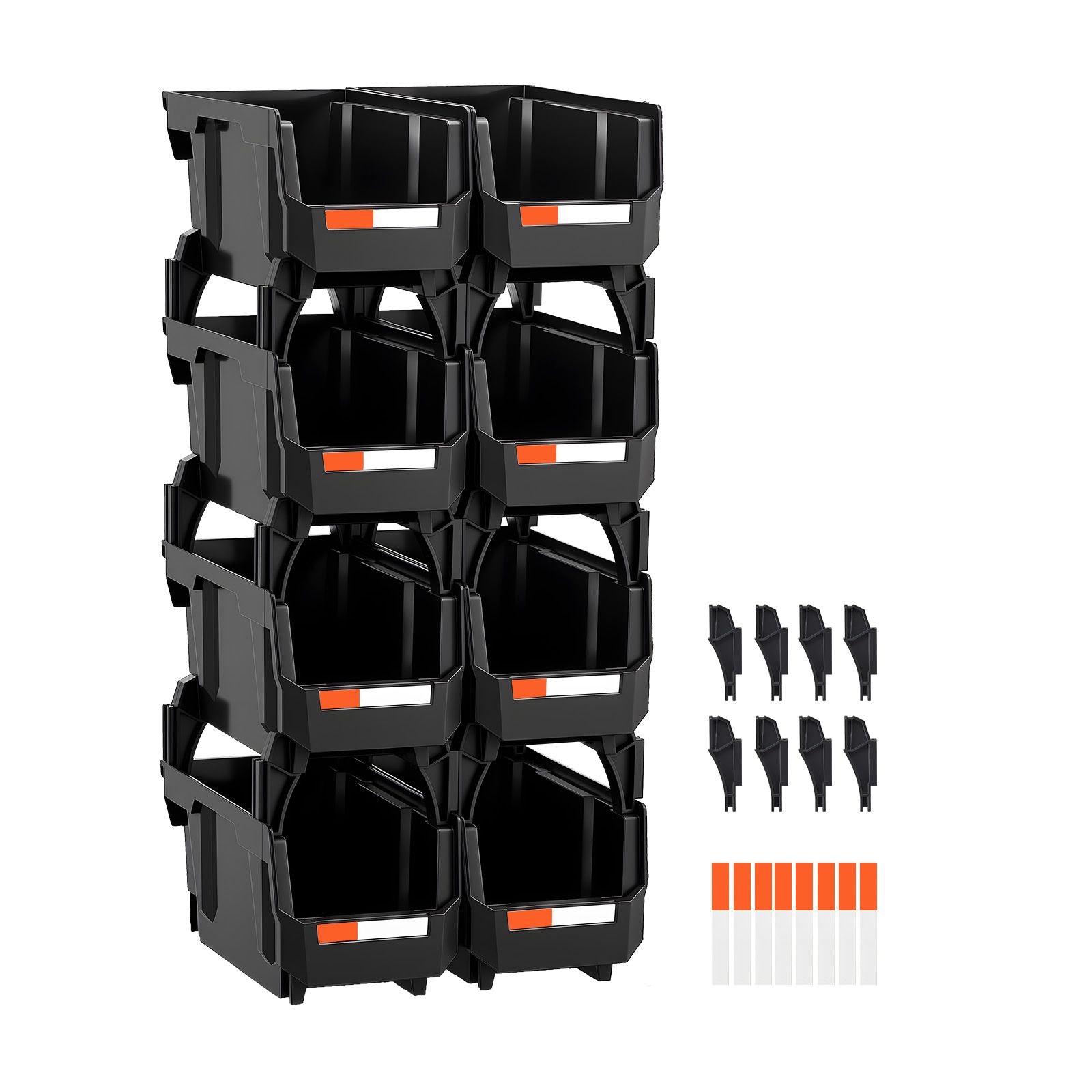 Plastic Stackable Storage Bins, 27.6 x 14 x 13 cm (8 Pack), Plastic Containers for Organizing and Storage Bins for Closet, Garage, Small Parts, Office Supplies and Other Accessories, Black