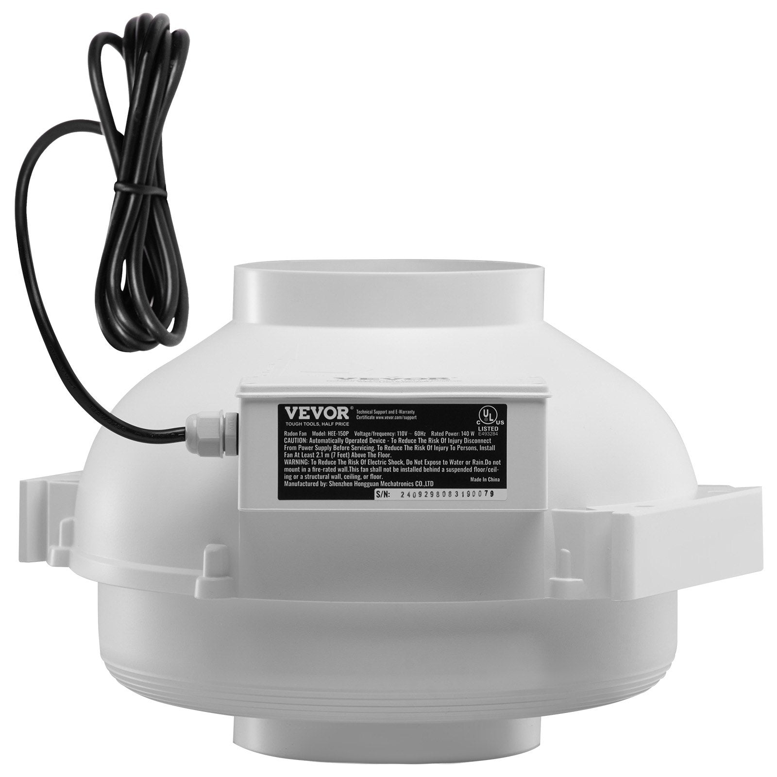 4" to 4.5" Radon Mitigation Fan System Quiet 380CFM Inline Duct Waterproof