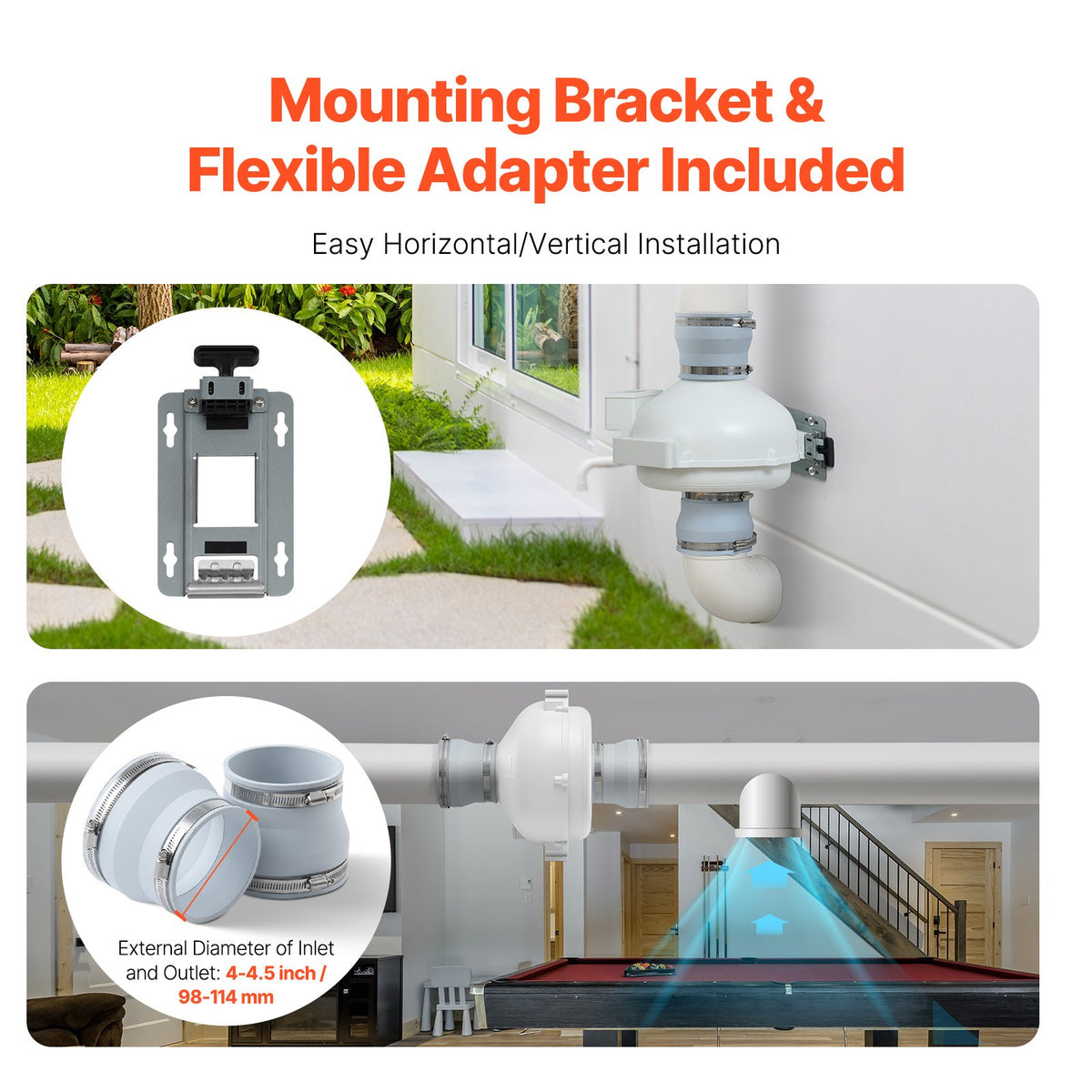 4" to 4.5" Radon Mitigation Fan System Kit Quiet 190 CFM Inline Duct Fan