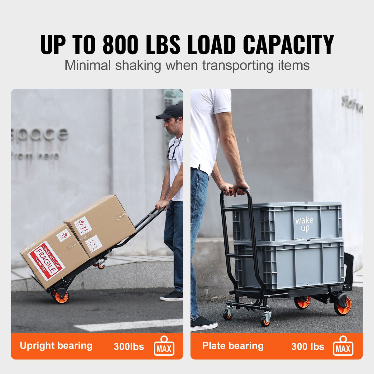 Aluminum Hand Truck, 2 in 1, 136 kg Max Load Capacity - V952-DGNSTHC300BE75URLV0