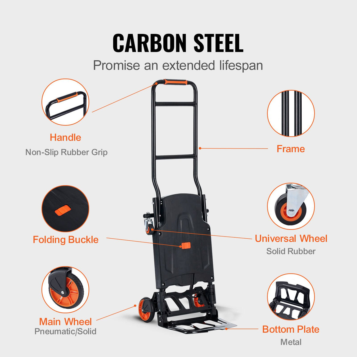 Aluminum Hand Truck, 2 in 1, 136 kg Max Load Capacity - V952-DGNSTHC300BE75URLV0