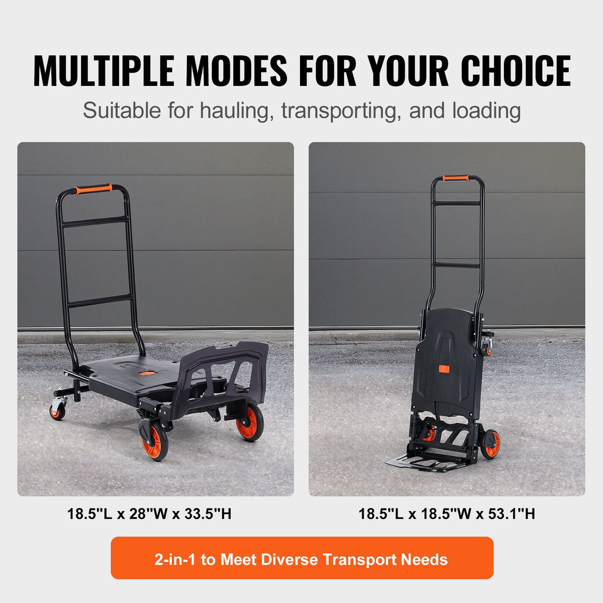 Aluminum Hand Truck, 2 in 1, 136 kg Max Load Capacity - V952-DGNSTHC300BE75URLV0