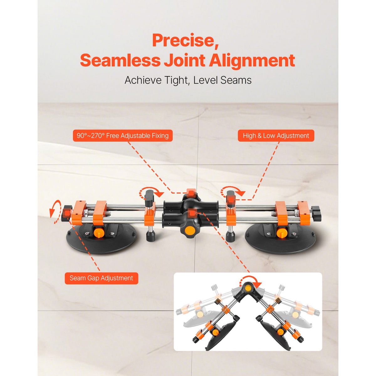Seamless Seam Setter, 2 Packs Granite Seam Setter with 6 in Vacuum Suction Cups, Seam Joiner for Seam Joining & Leveling, 90°-120° Adjustable, Countertop Installation Tool for Tile Marble Slab